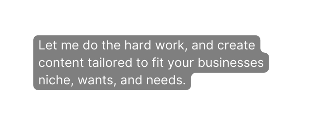 Let me do the hard work and create content tailored to fit your businesses niche wants and needs